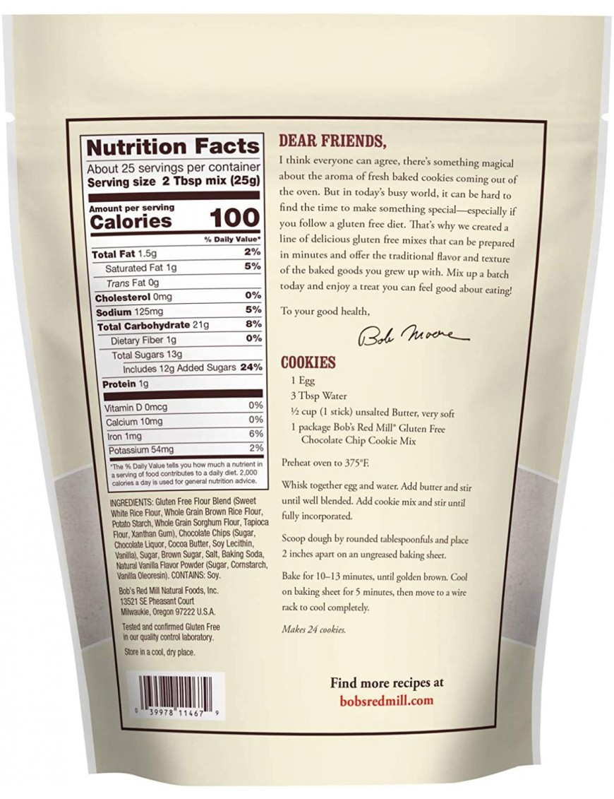 Bob's Red Mill Chocolate Chip Cookie Mix Gluten Free (4x22 Oz)