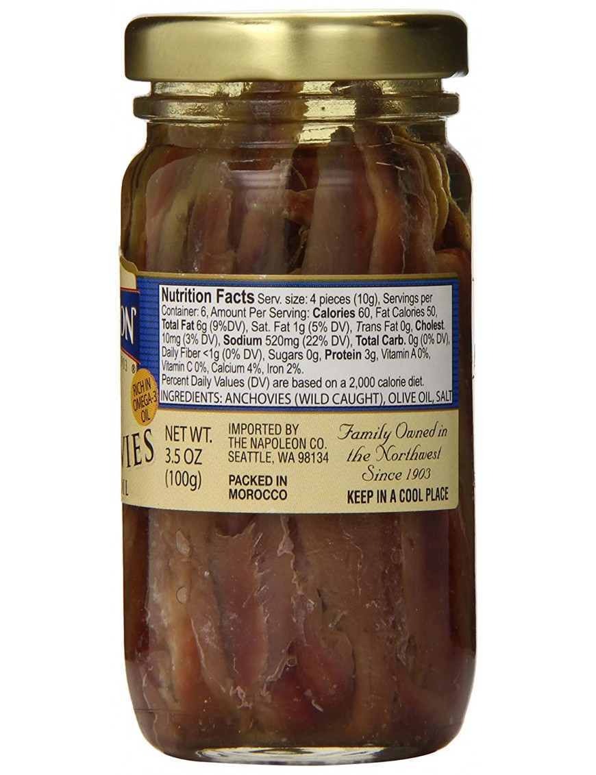 Napoleon Flat Anchovies In Olive Oil Jars (12x3.5Oz)