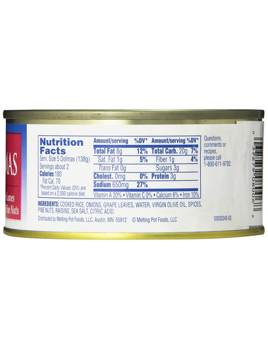 Peloponnese Stuffed Grape Leaves With Raisins & Pine Nuts, Dolmass (6x10Oz)