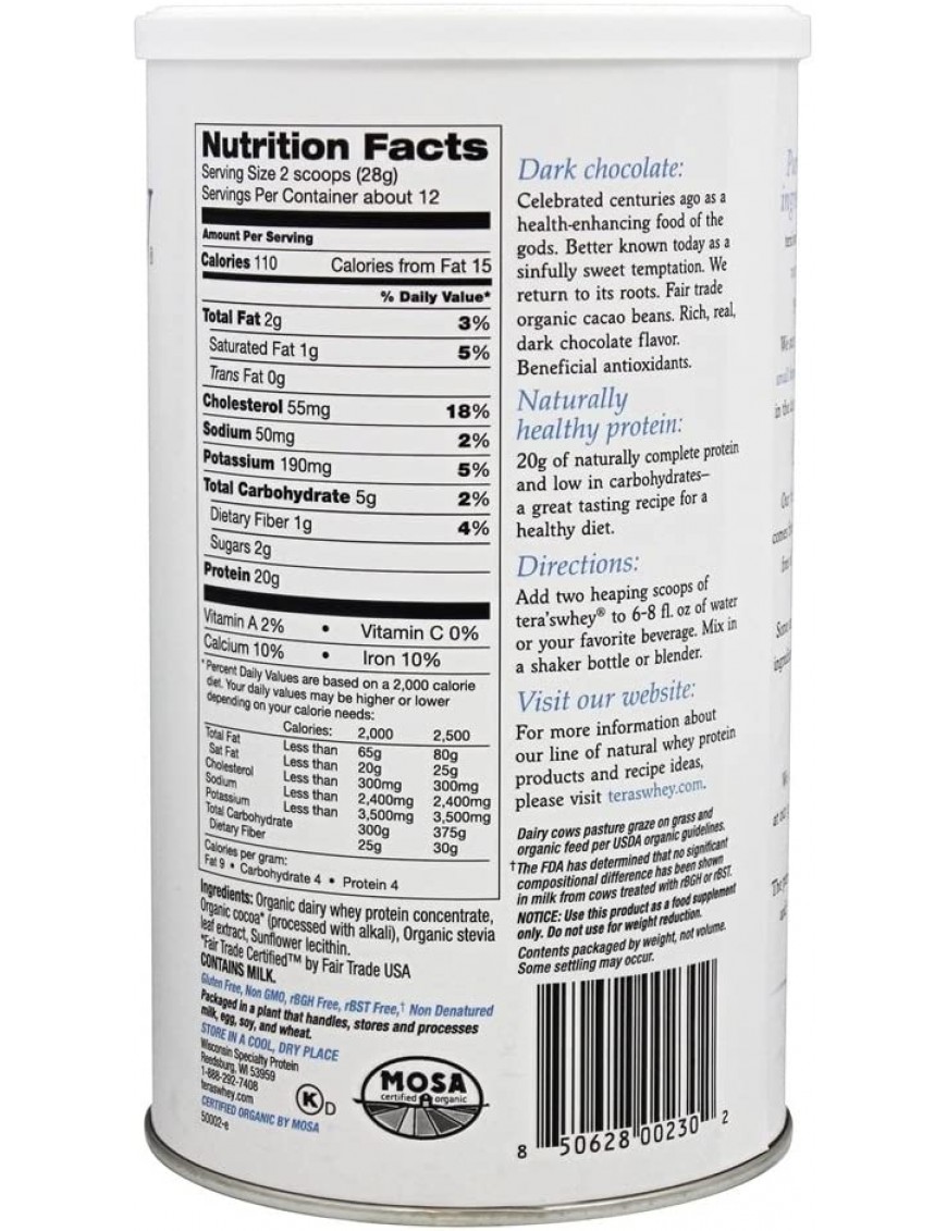 Tera's Whey Organic Dark Chocolate Whey Protein (1x12Oz)