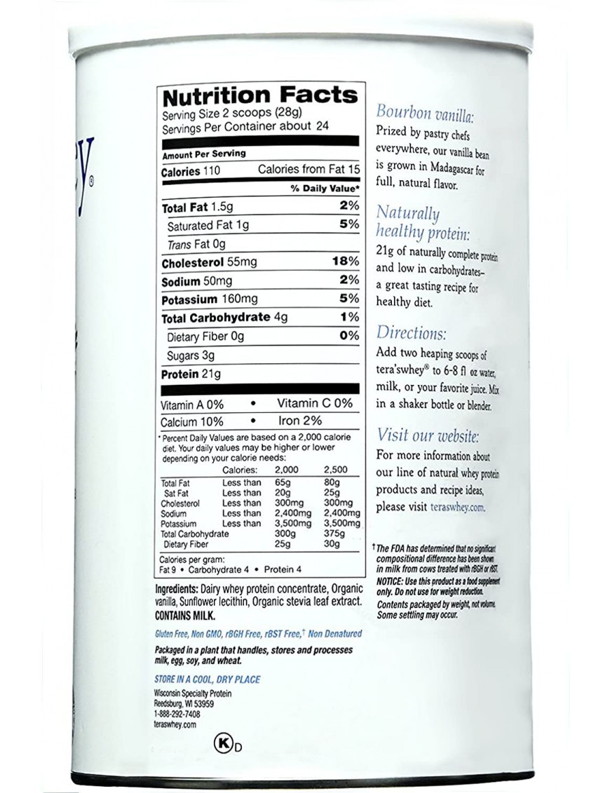 Tera's Whey rBGH Free Whey Protein Bourbon Vanilla (1x24 OZ)