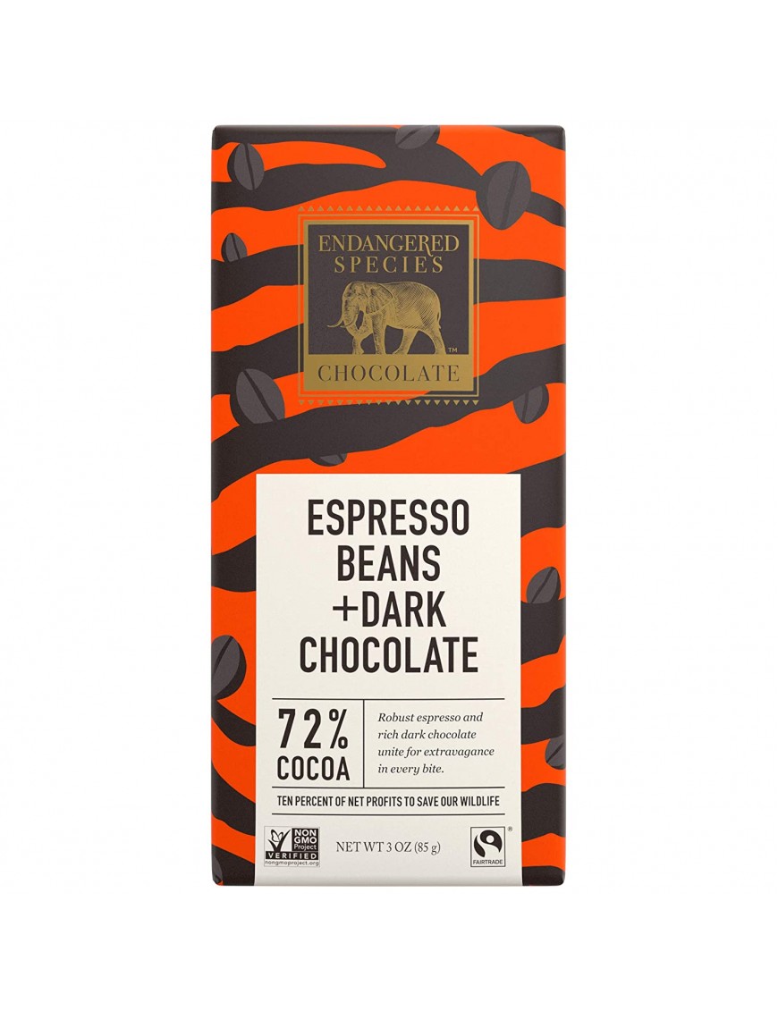 Endangered Species Dark Chocolate Bar Espresso Tiger (12x3 Oz)