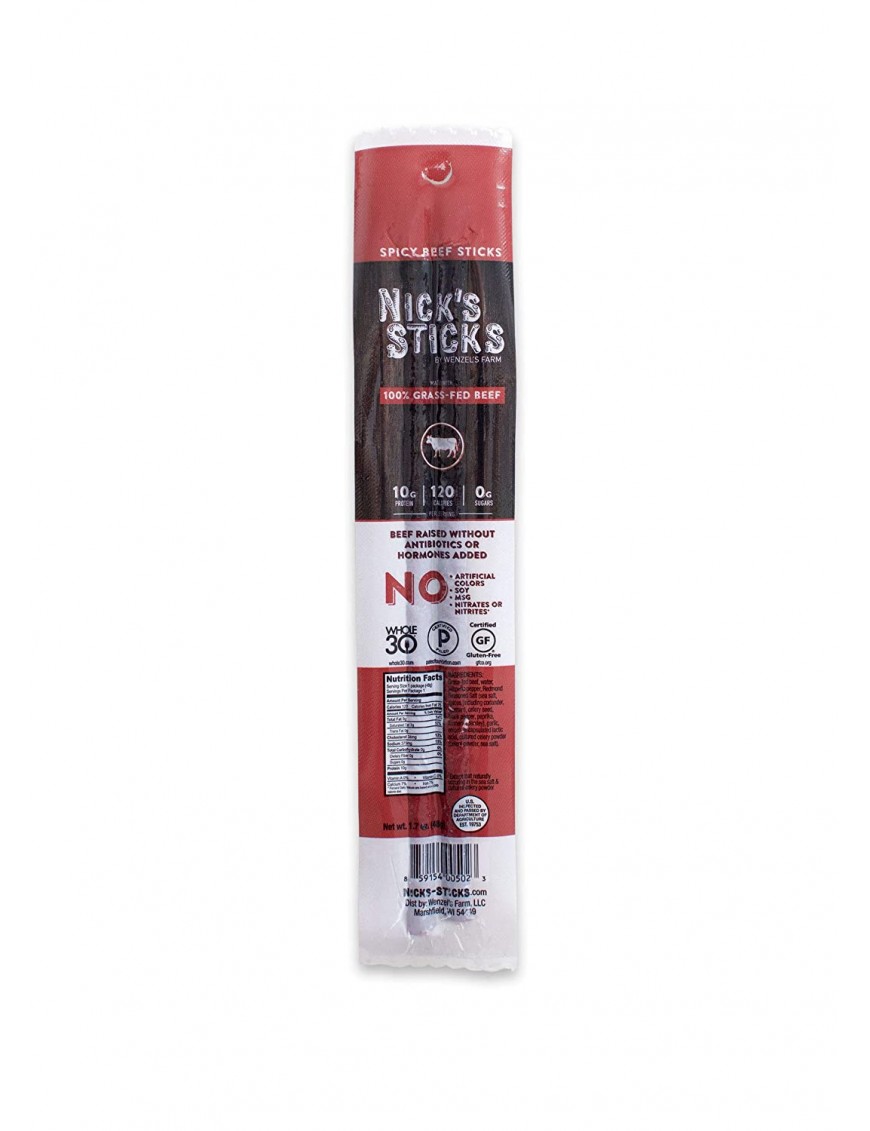 Nick's Sticks Spicy 100% Grass-Fed Beef Snack Sticks (25x1.7 OZ)
