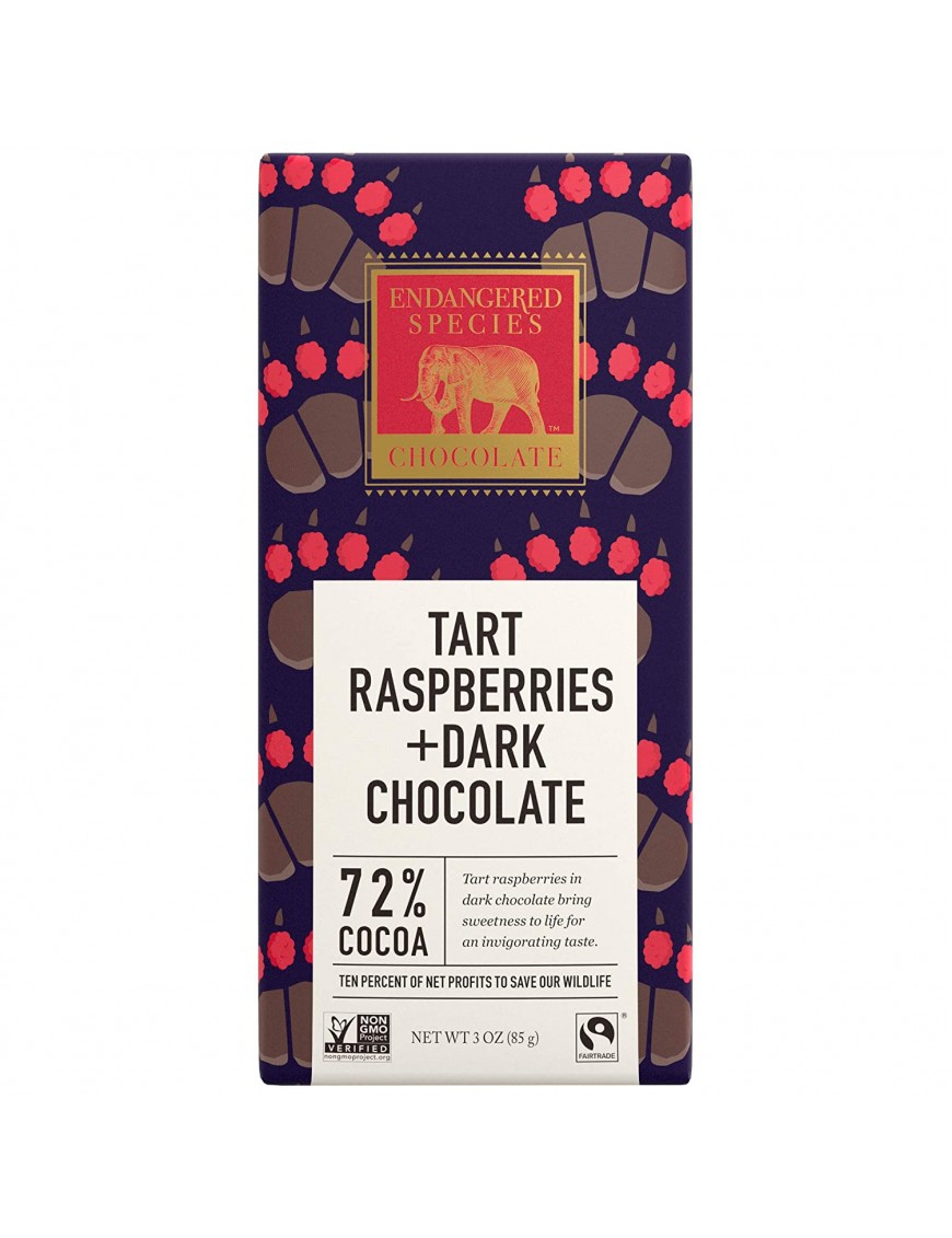 Endangered Species Dark Chocolate Bar Raspberries Grizzly (12x3 Oz)