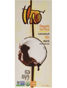 Theo Chocolate Organic Dark Chocolate With Toasted Coconut Bar (12x3Oz)