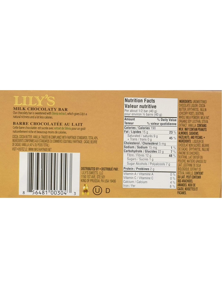 Lily's Sweets Creamy Milk Chocolate, 40% (12x3 OZ)