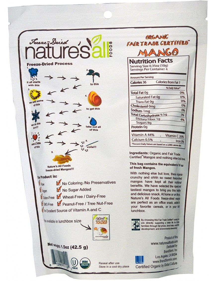 Nature's All Foods Free Trade Freeze Dried Raw Mango (12x1.2 Oz)