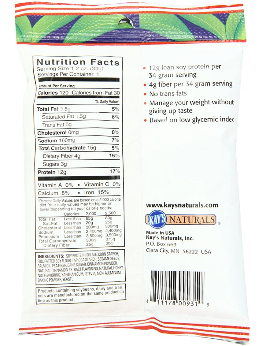 Kay's Naturals Protein Pretzel Sticks Cinnamon Toast 1.2 Oz (6 Pack)