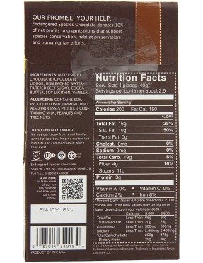 Endangered Species Bite Size Dark Chocolate 72 % Cocoa (6x10 CT)