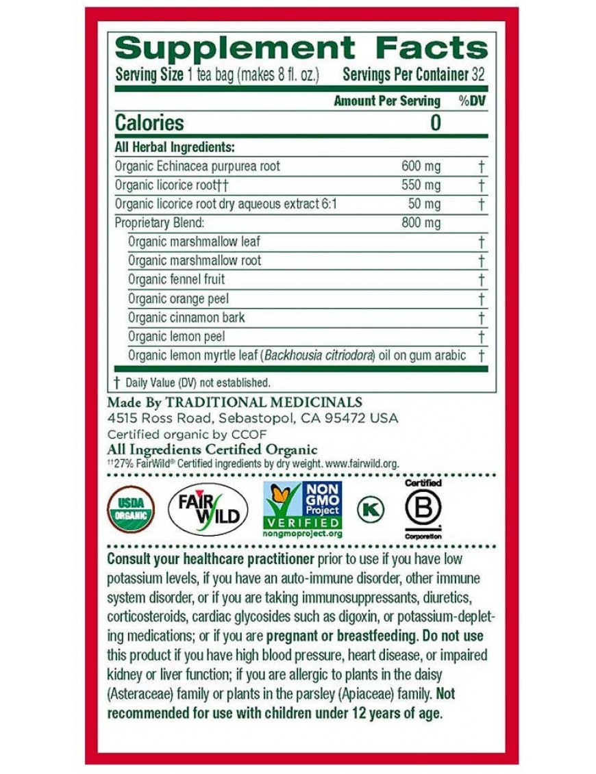 Traditional Medicinals Lemon Echinacea Throat Herb Tea (1x16 Bag)