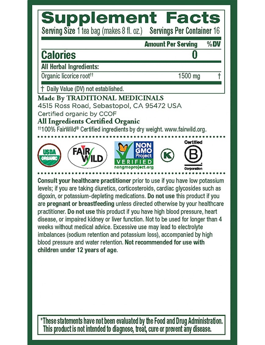 Traditional Medicinals Licorice Root Herb Tea (6x16 Bag)