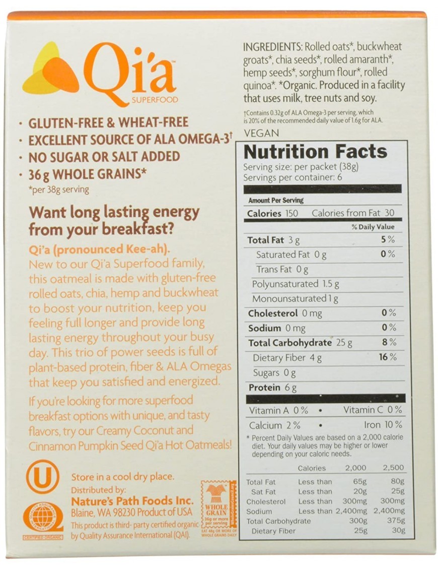 Nature's Path Organic Qi'a Oatmeal Superseeds & Grains (6x8 OZ)