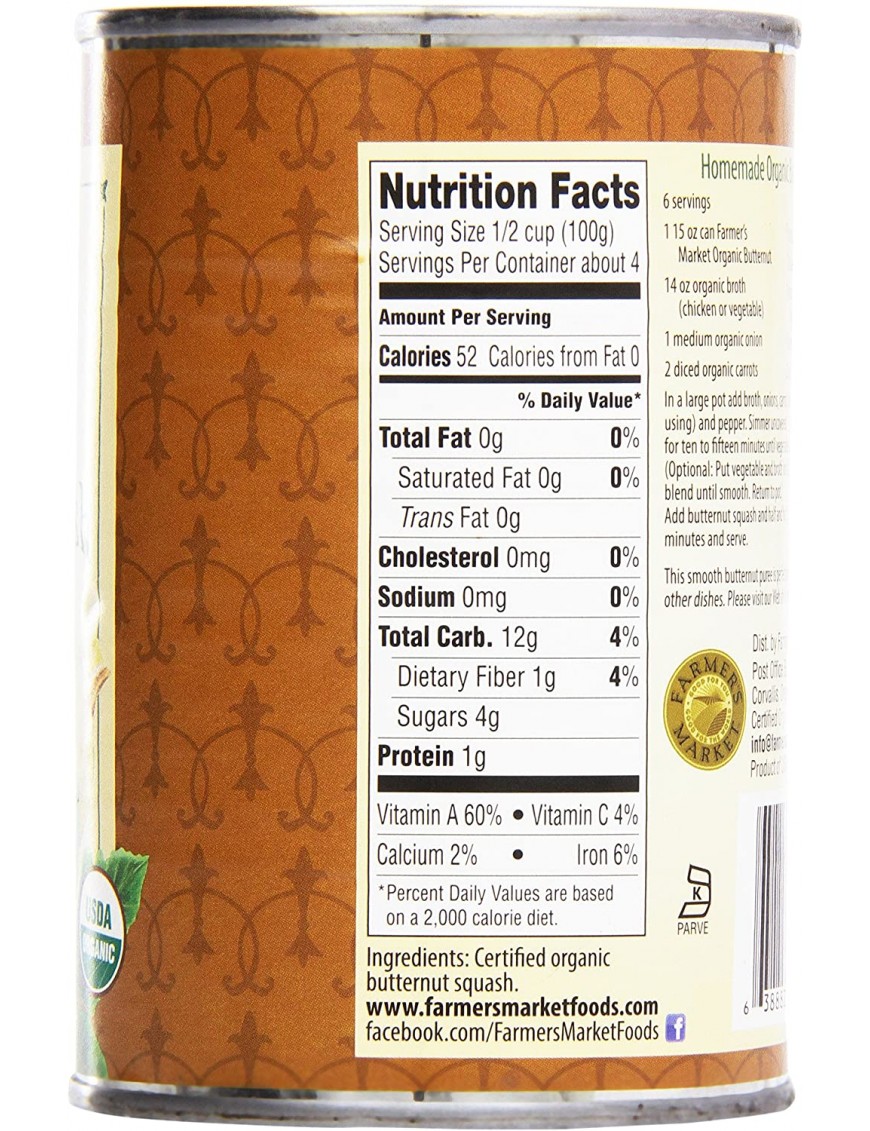 Farmer's Market Pure Butternut Squash (12x15 Oz)